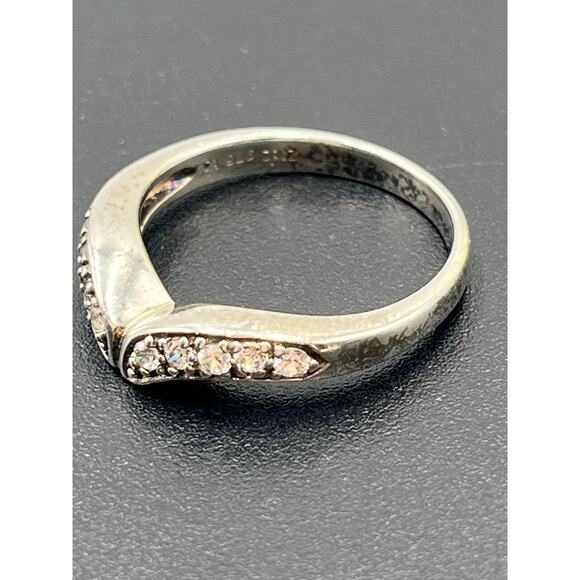 CA DQ CZ 925 Sterling Silver Diamonique Cubic Zirconia Band V Ring Sz 7.5 - Picture 7 of 10